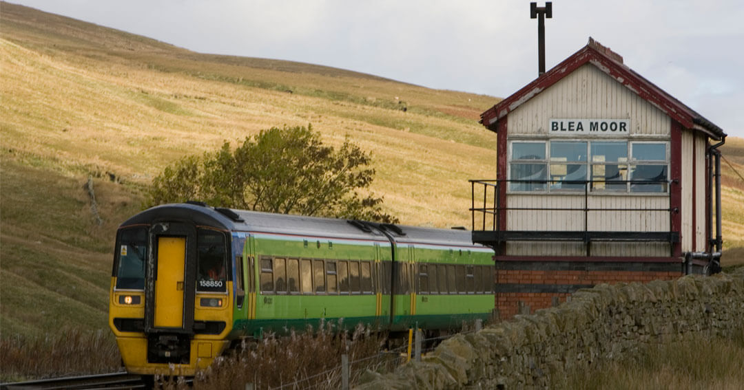 Blea Moor signal box with train passing