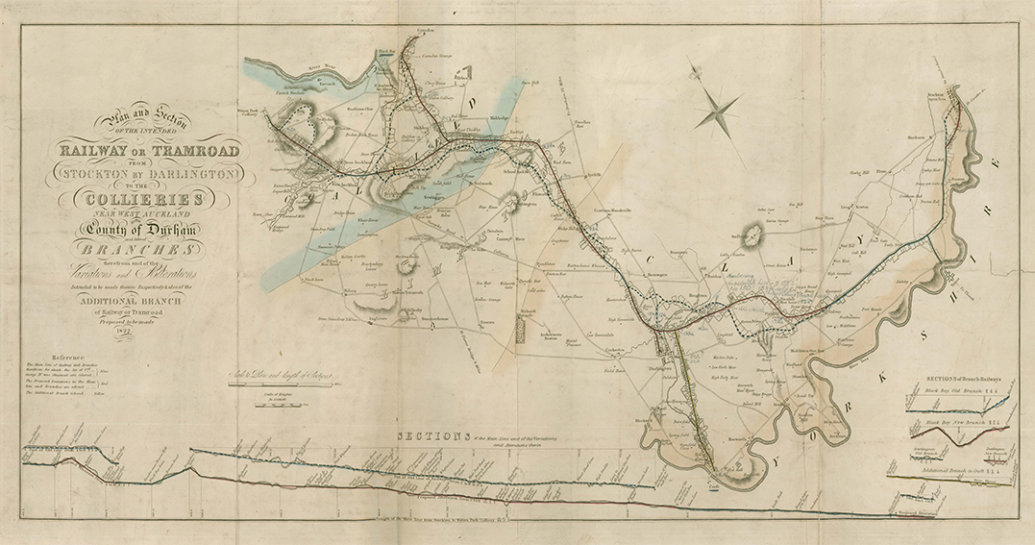Original map of the Stockton and Darlington Railway inside George Stephenson's notebook
