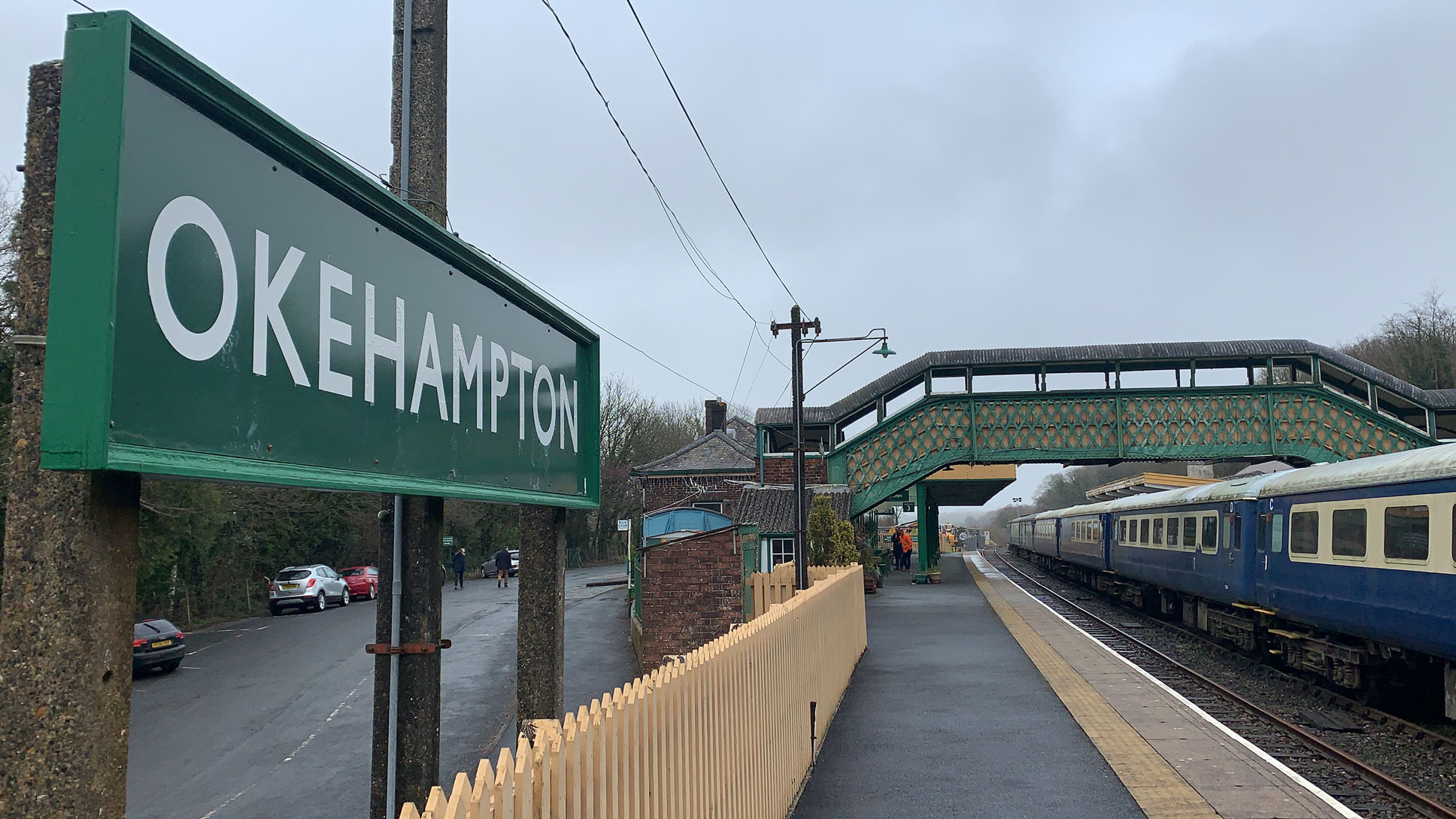 Okehampton station platform, daytime
