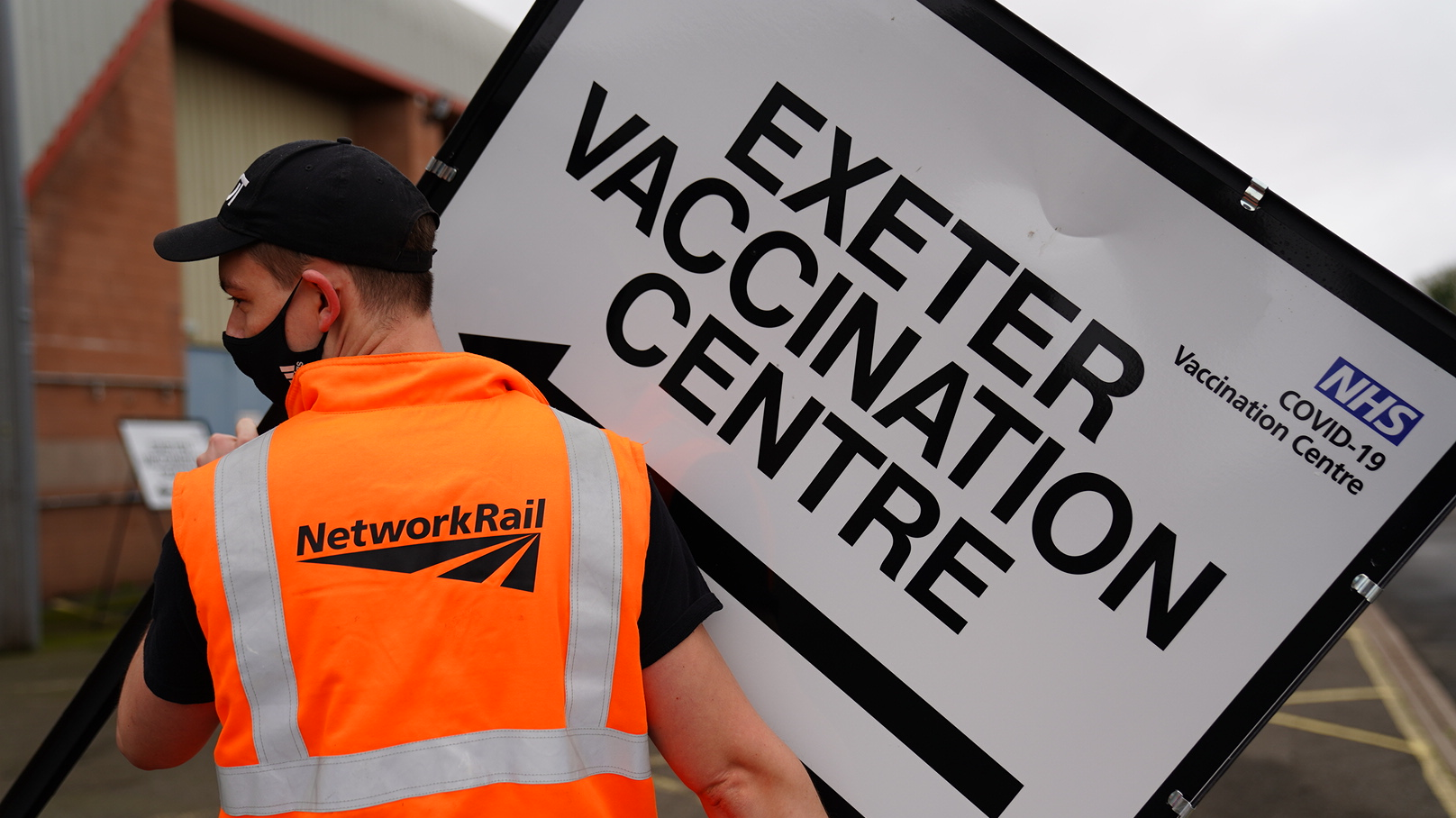 Network Rail volunteers help set up a mass vaccination centre in Exeter