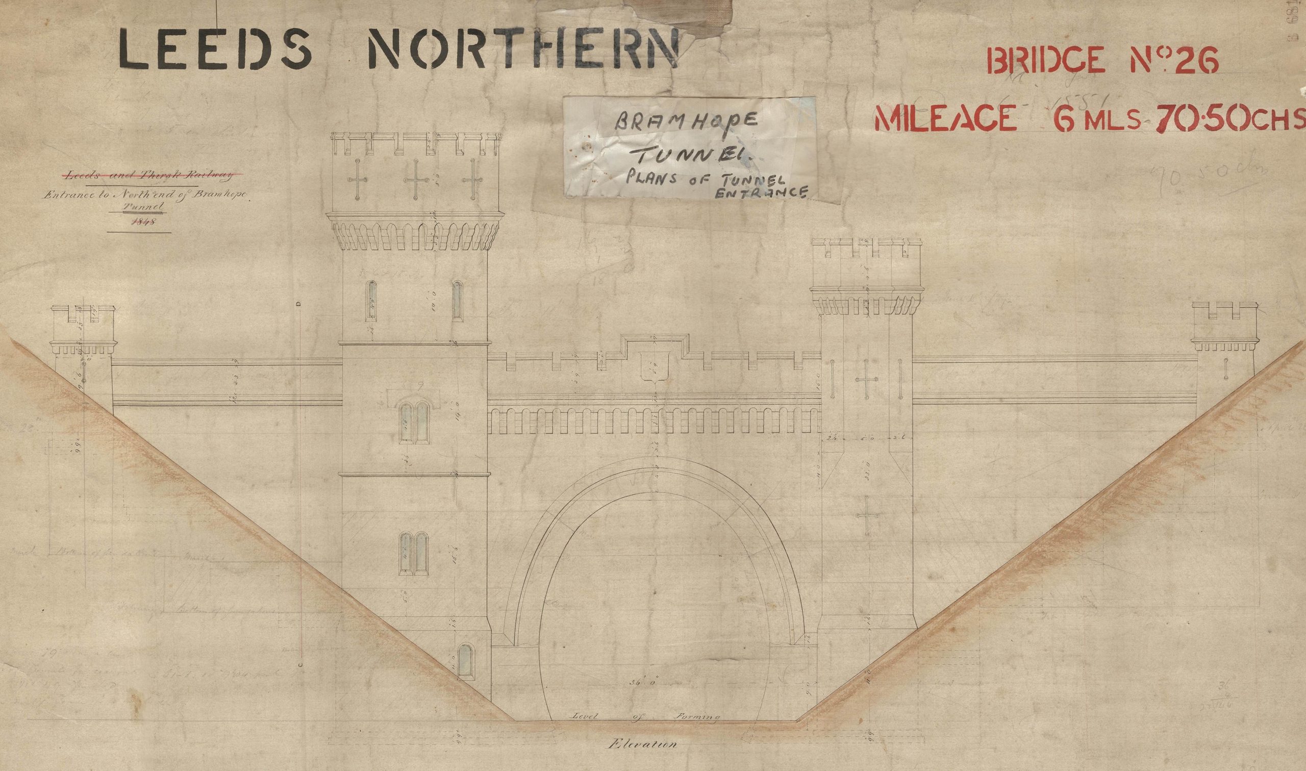 Original drawing from the Network Rail archive of the Bramhope Tunnel's North portal