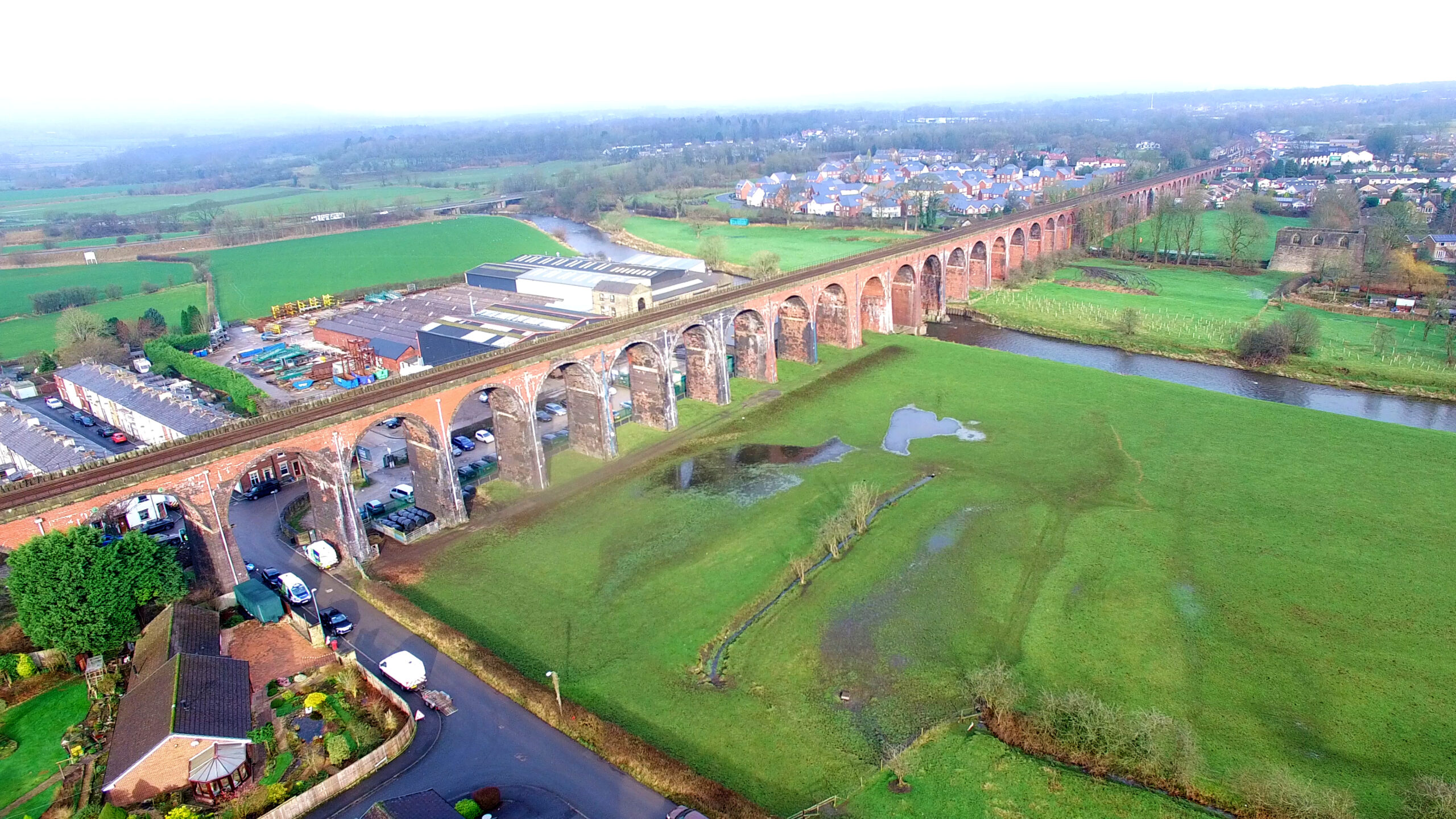 Aerial shot of Whalley viaduct.