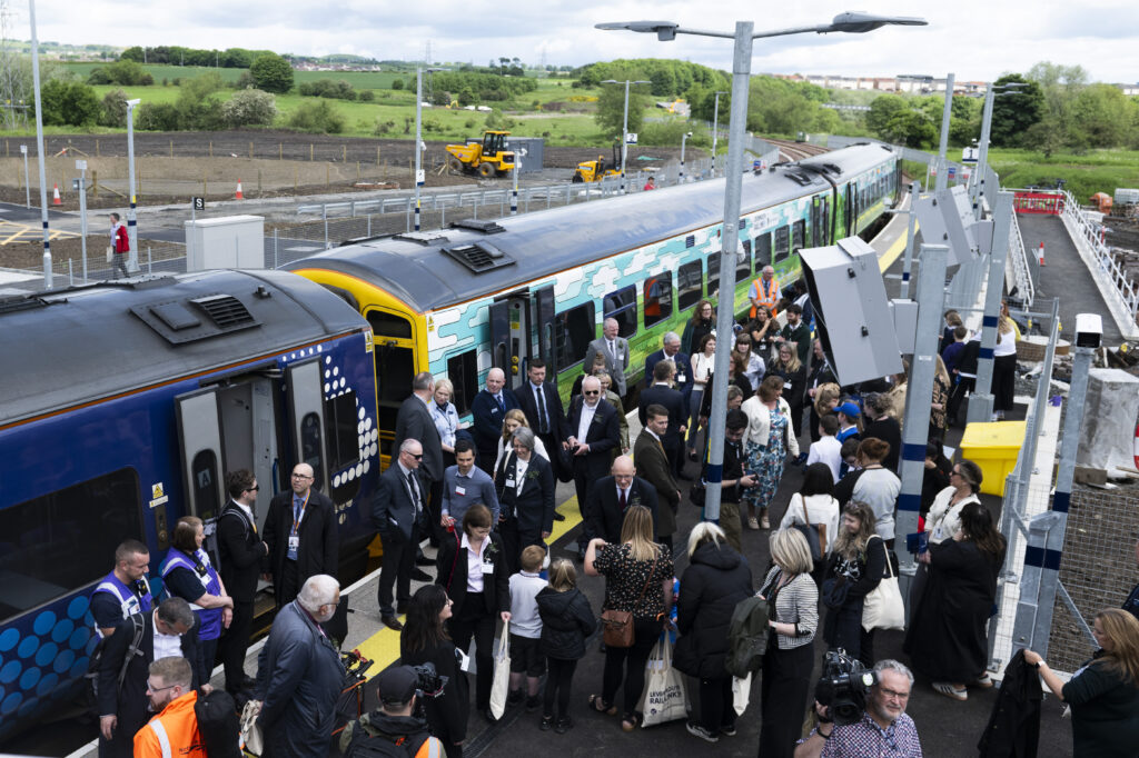 Crowds gather on the platform at a new station on the day of the official opening of the Levenmouth Rail Link.